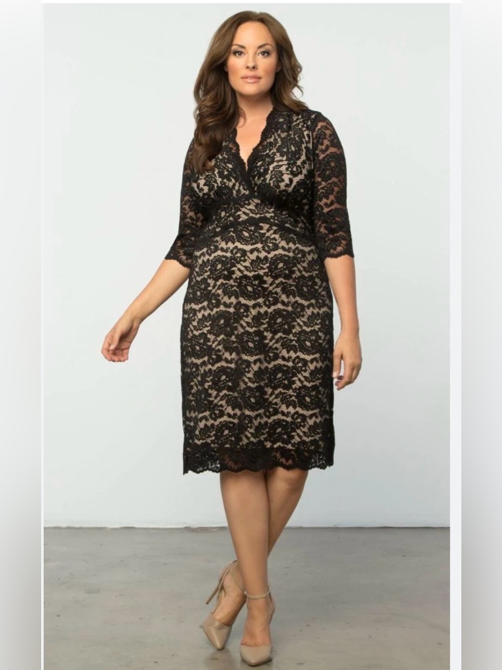 Kiyonna Mademoiselle Black and Nude lace dress in a plus size women’s 1X (14-16)